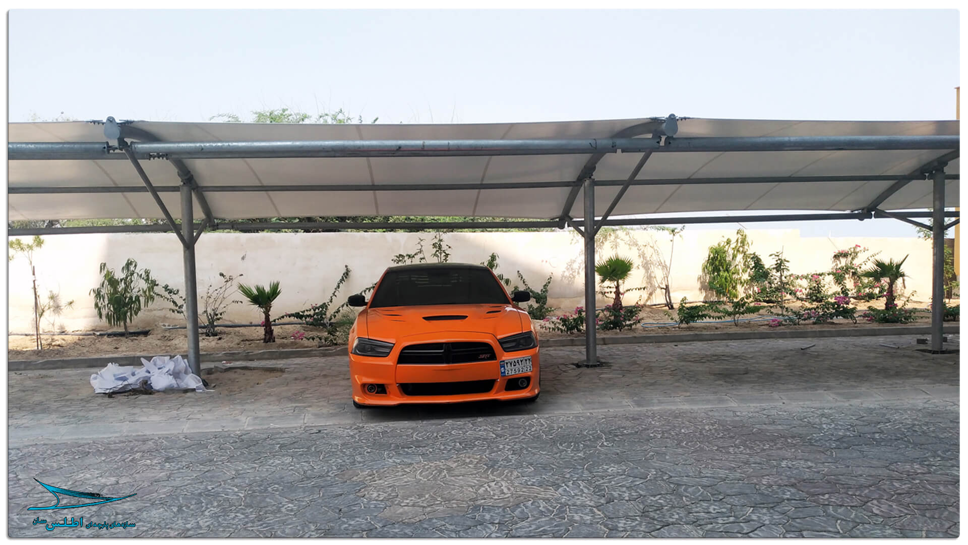 سازه پارچه ای پارکینگ مجتمع مسکونی ساحلی کرانه 1 کیش | سازه پارچه ای اطلس سان