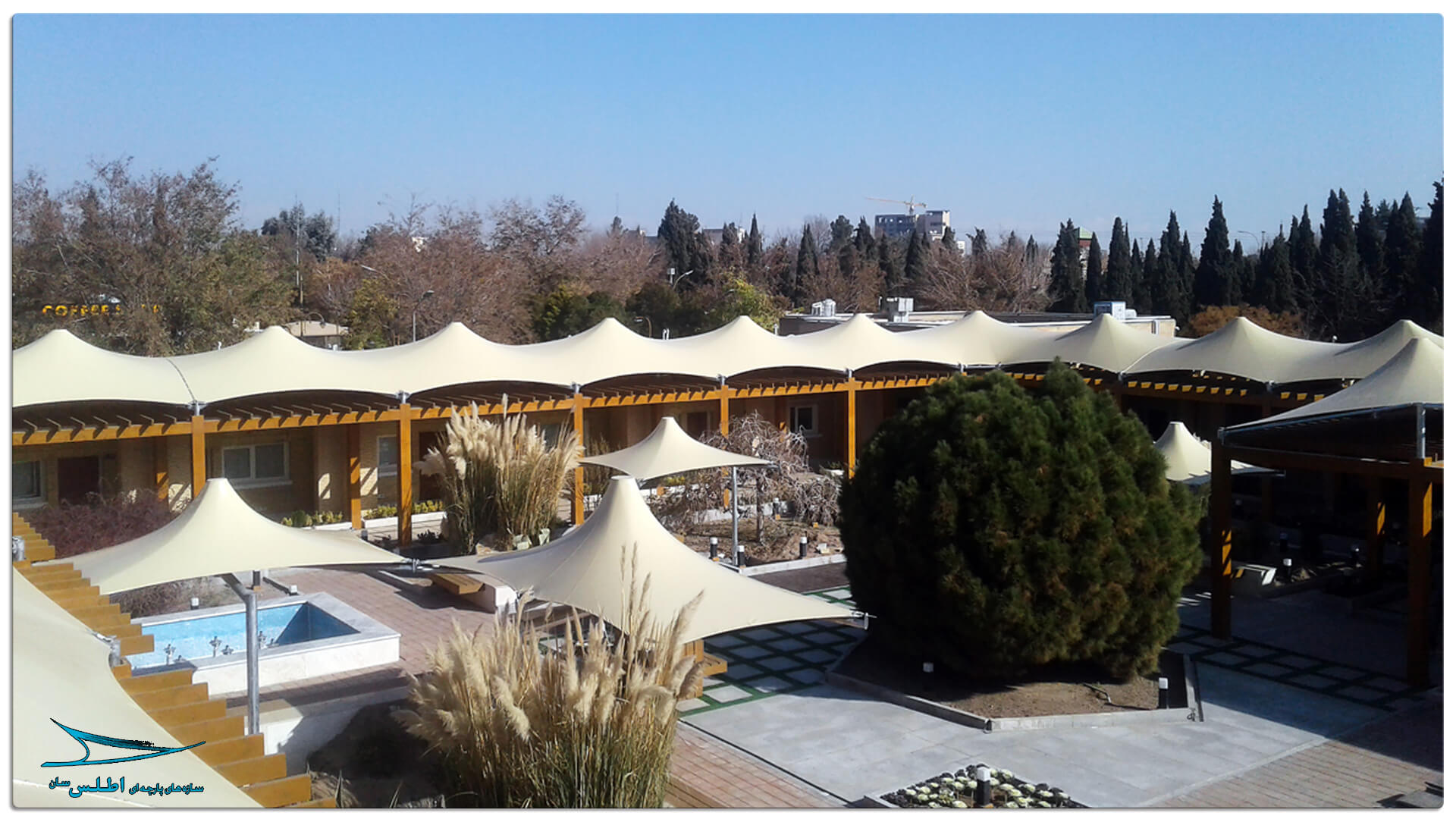 سازه پارچه ای مهمانسرای گل گهر سیرجان | سازه پارچه ای اطلس سان