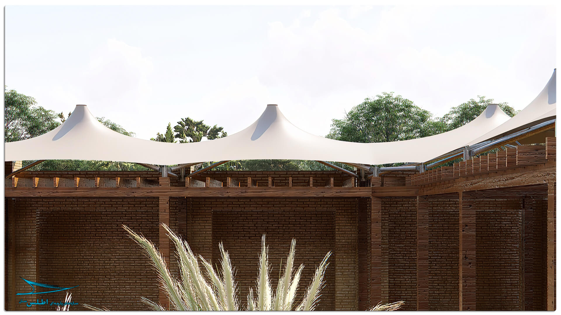 رندر سازه پارچه ای مهمانسرای گل گهر سیرجان | سازه پارچه ای اطلس سان