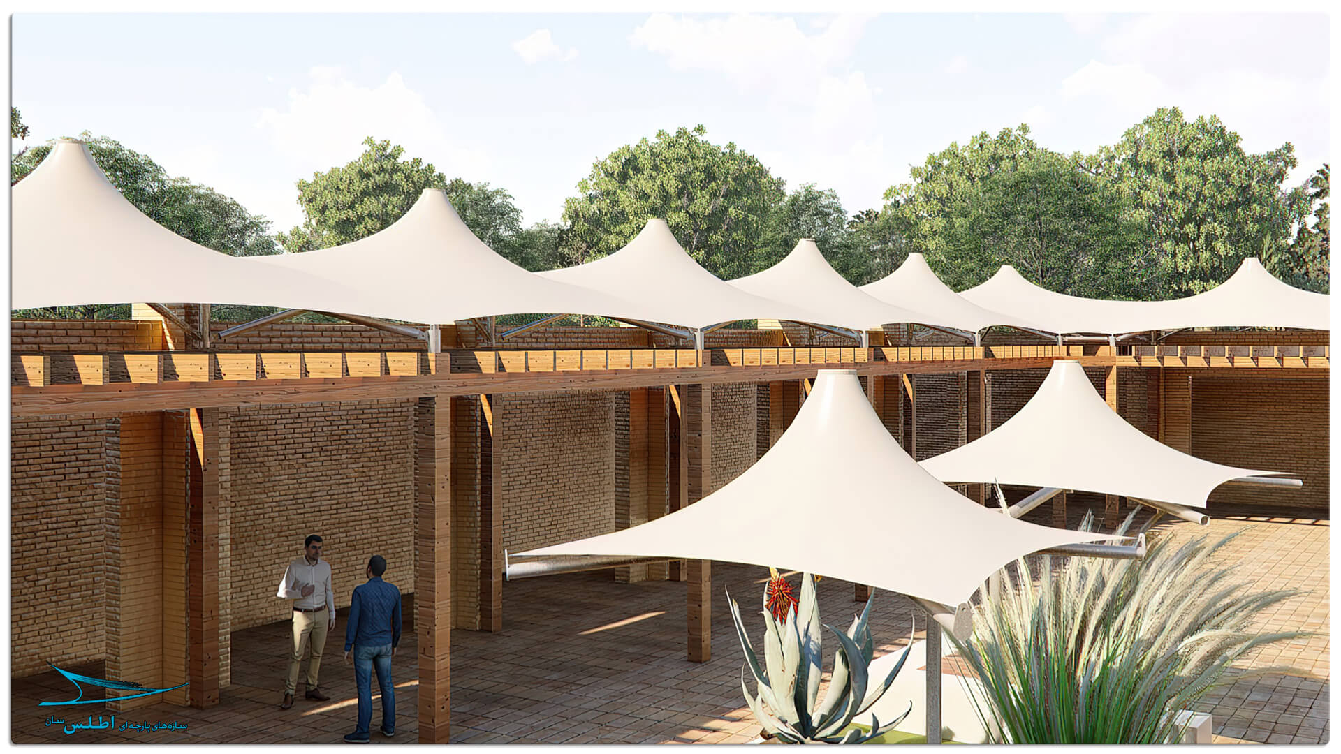 رندر سازه پارچه ای مهمانسرای گل گهر سیرجان | سازه پارچه ای اطلس سان