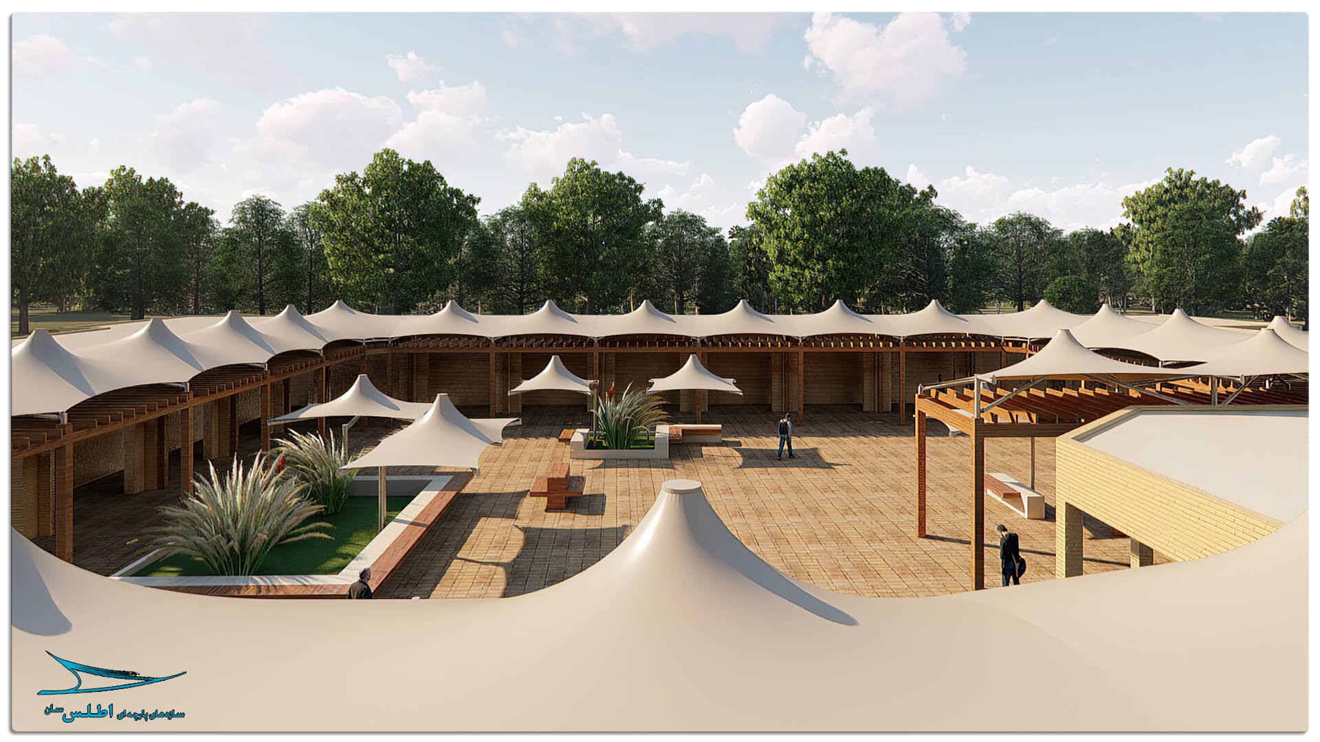 رندر سازه پارچه ای مهمانسرای گل گهر سیرجان | سازه پارچه ای اطلس سان