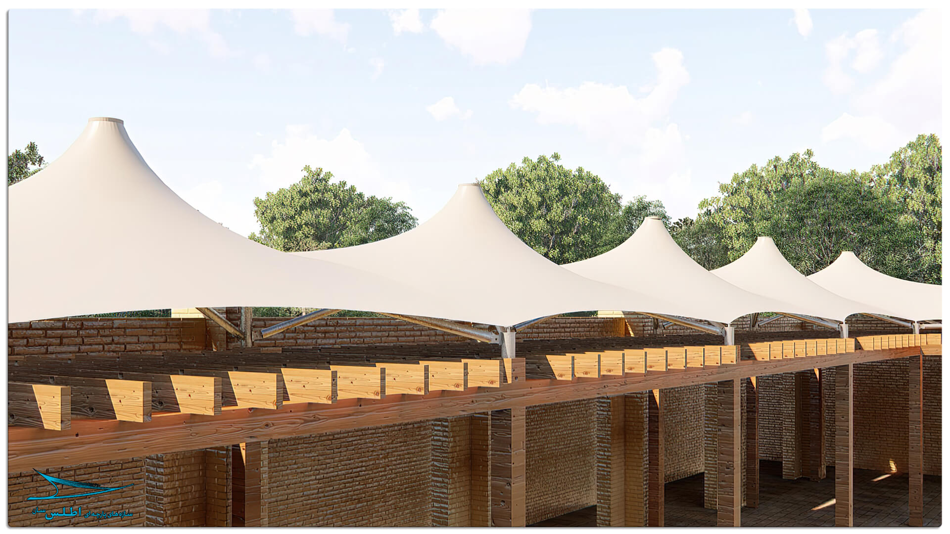 شبیه سازی سه بعدی پروژه سازه پارچه ای مهمانسرای گل گهر سیرجان | شرکت اطلس سان