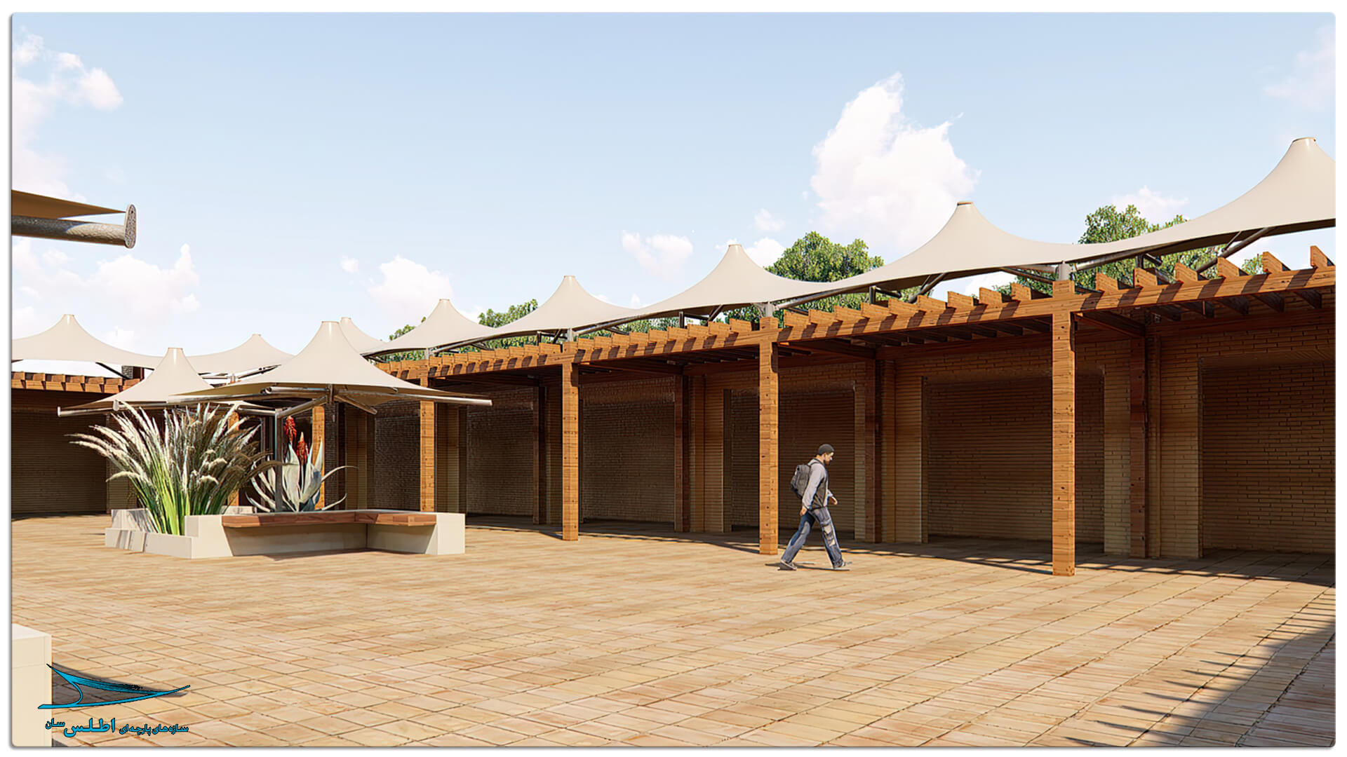 شبیه سازی سه بعدی پروژه سازه پارچه ای مهمانسرای گل گهر سیرجان | شرکت اطلس سان