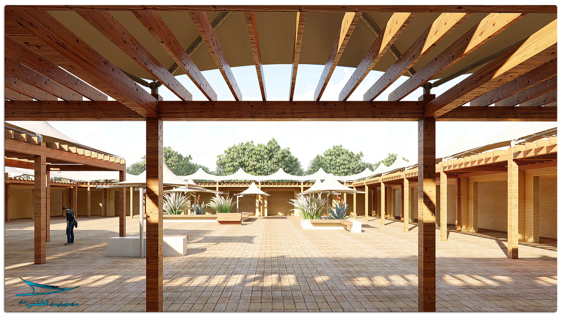 شبیه سازی سه بعدی پروژه سازه پارچه ای مهمانسرای گل گهر سیرجان | شرکت اطلس سان