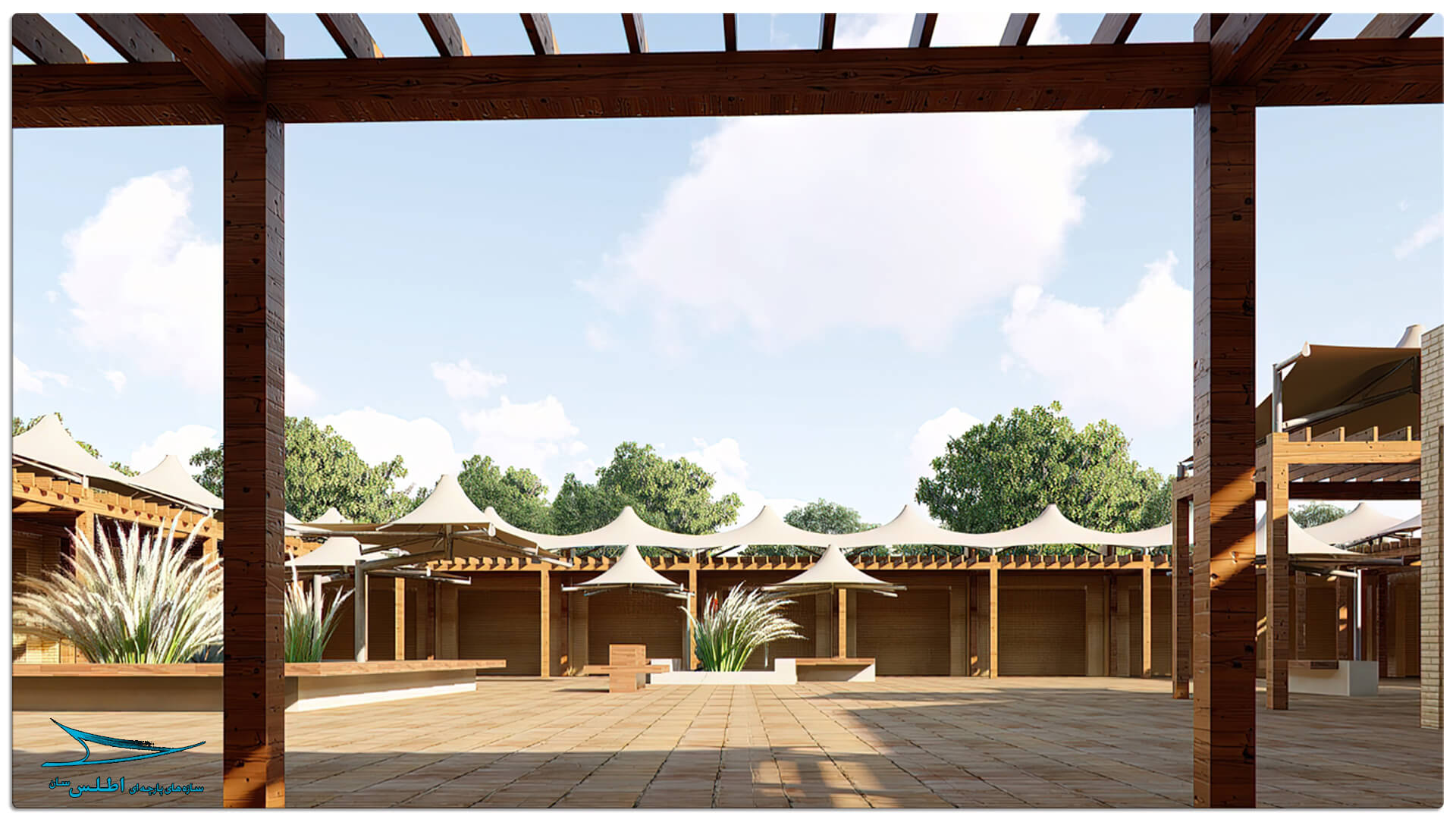 رندر پروژه سازه پارچه ای مهمانسرای گل گهر سیرجان | سازه پارچه ای اطلس سان