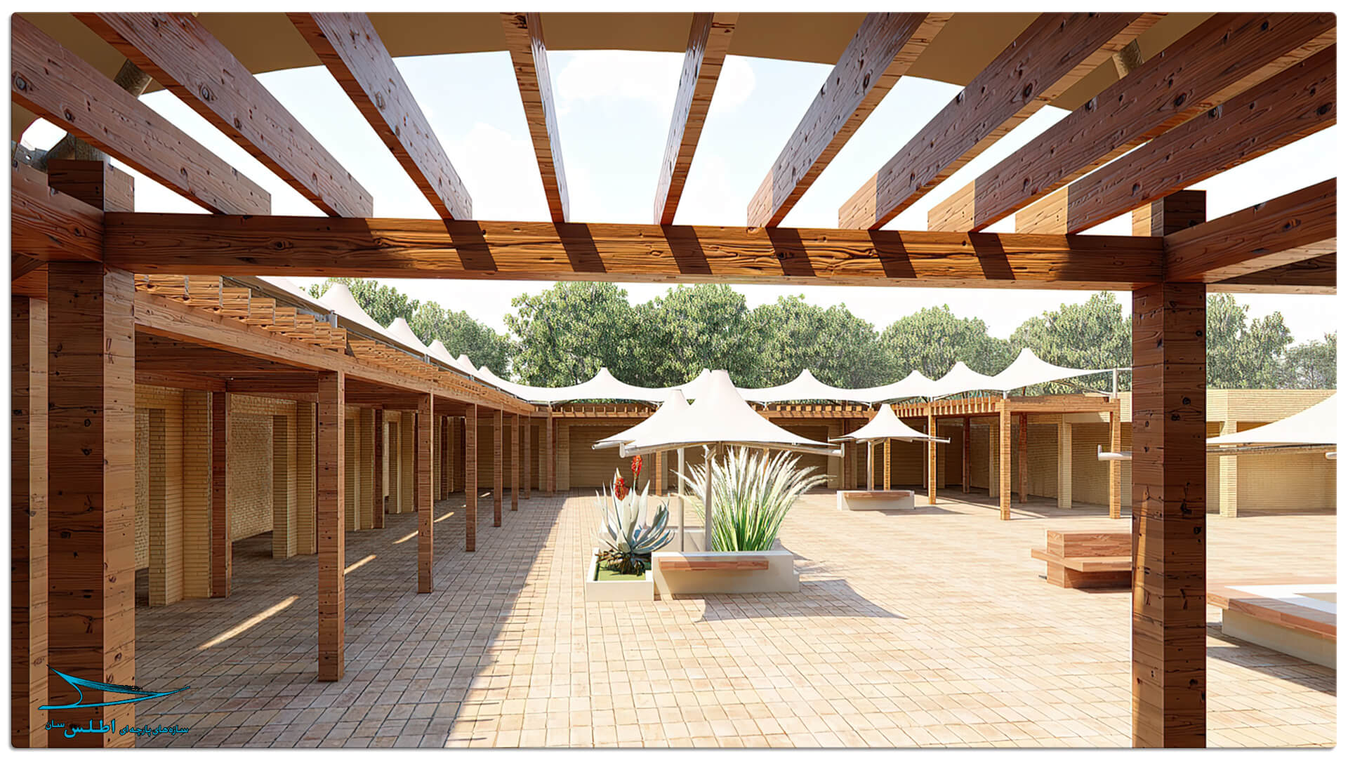 رندر پروژه سازه پارچه ای مهمانسرای گل گهر سیرجان | سازه پارچه ای اطلس سان