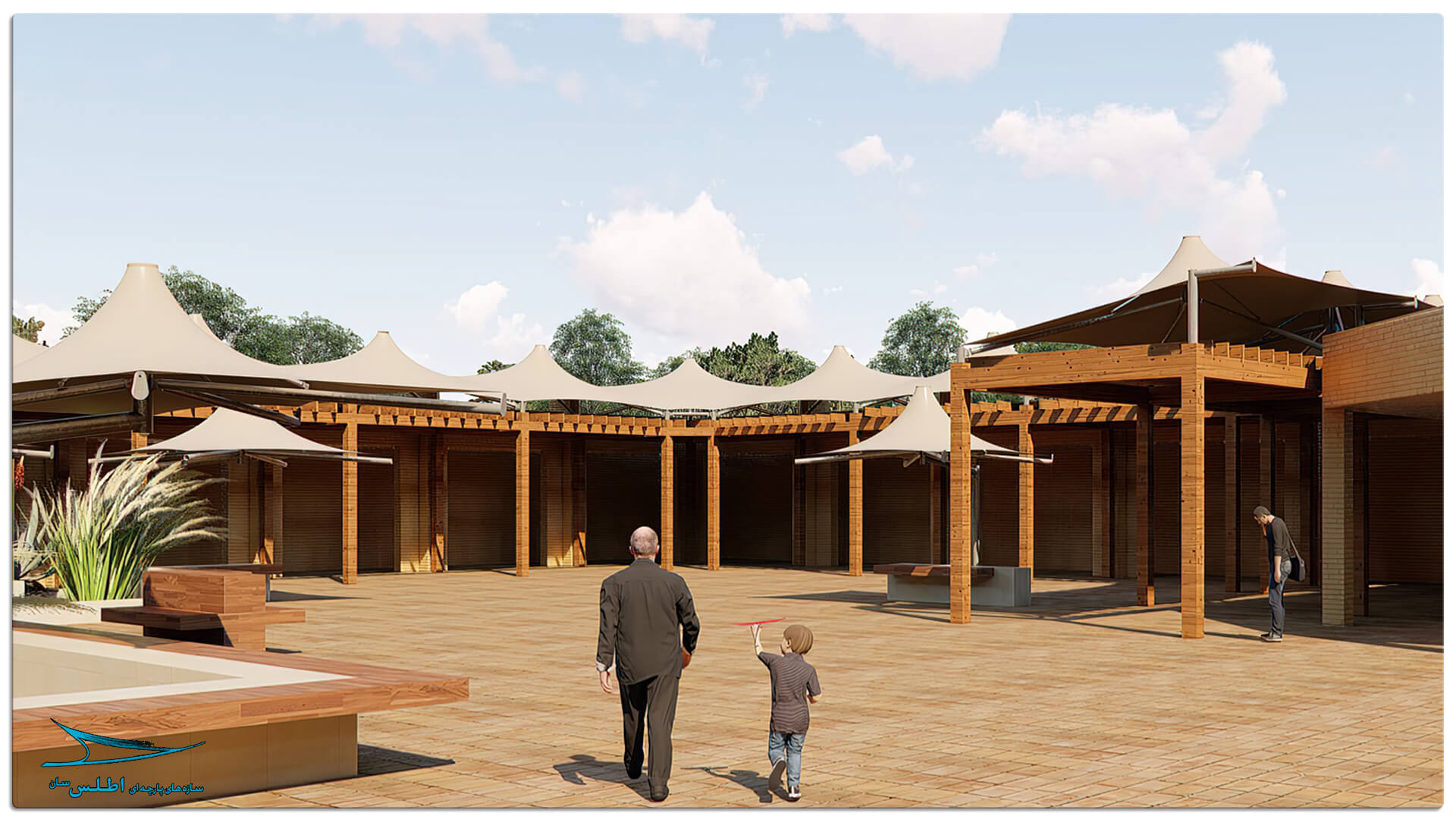 رندر پروژه سازه پارچه ای مهمانسرای گل گهر سیرجان | سازه پارچه ای اطلس سان