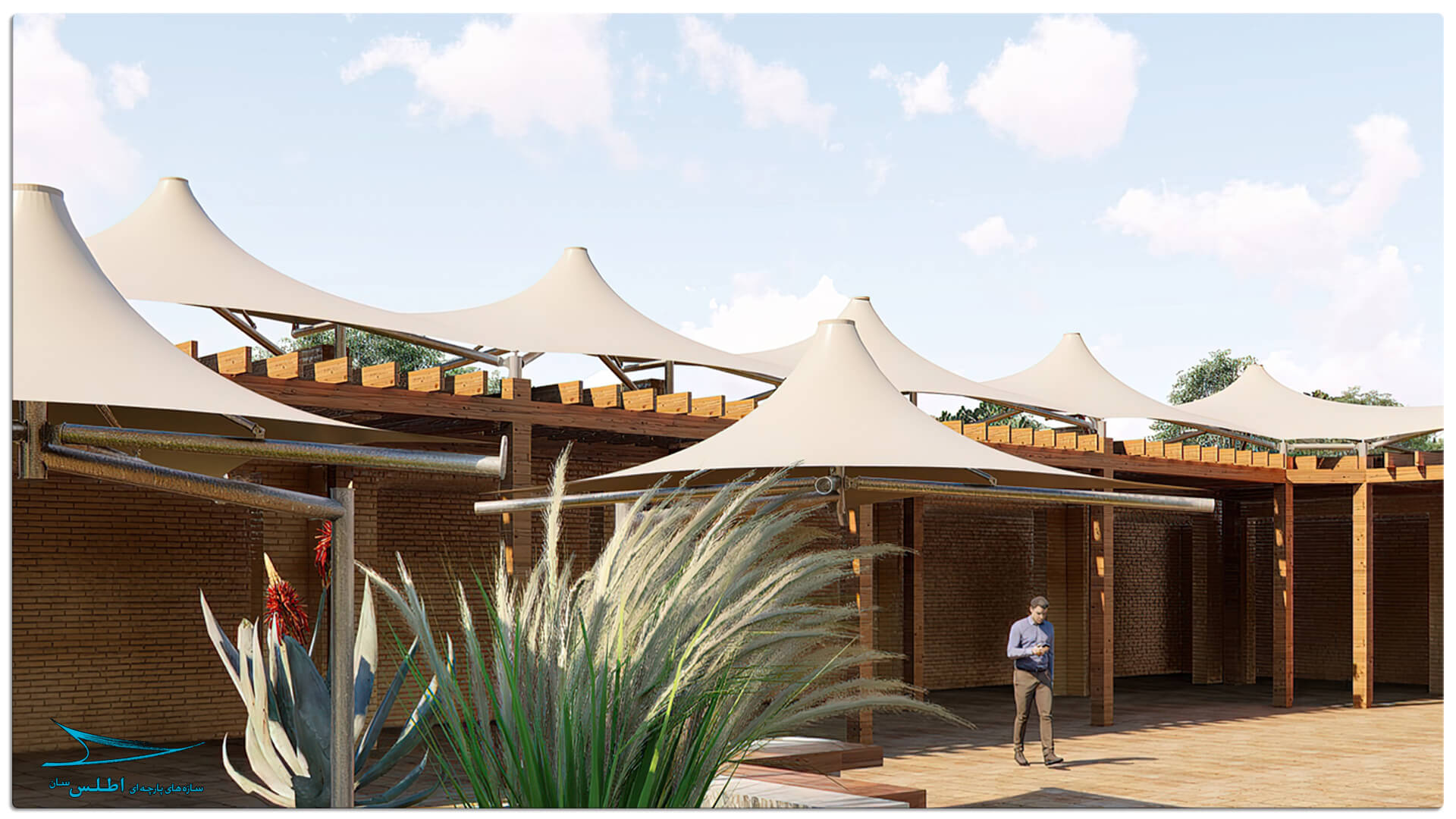 رندر پروژه سازه پارچه ای مهمانسرای گل گهر سیرجان | سازه پارچه ای اطلس سان