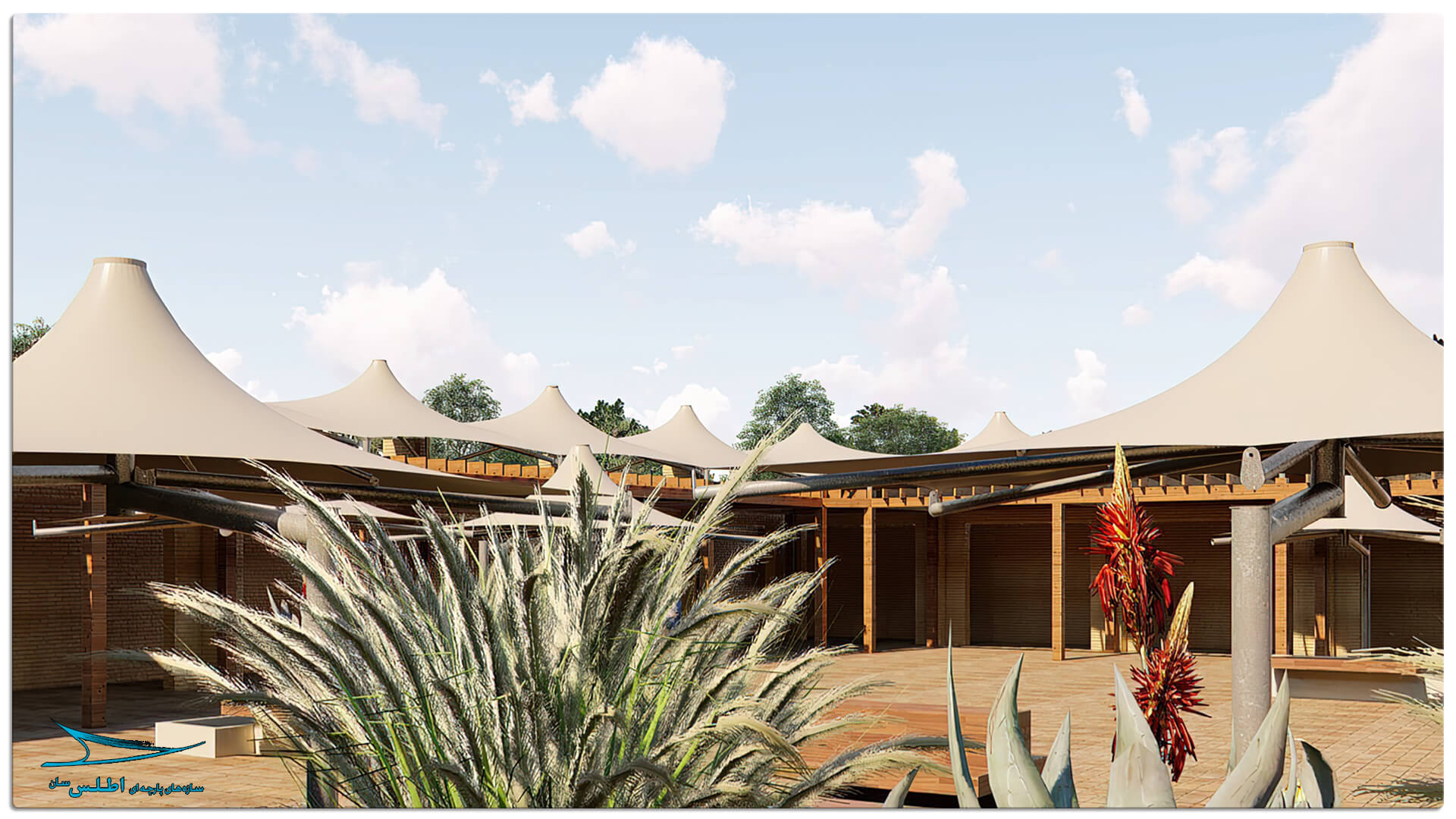 رندر پروژه سازه پارچه ای مهمانسرای گل گهر سیرجان | سازه پارچه ای اطلس سان