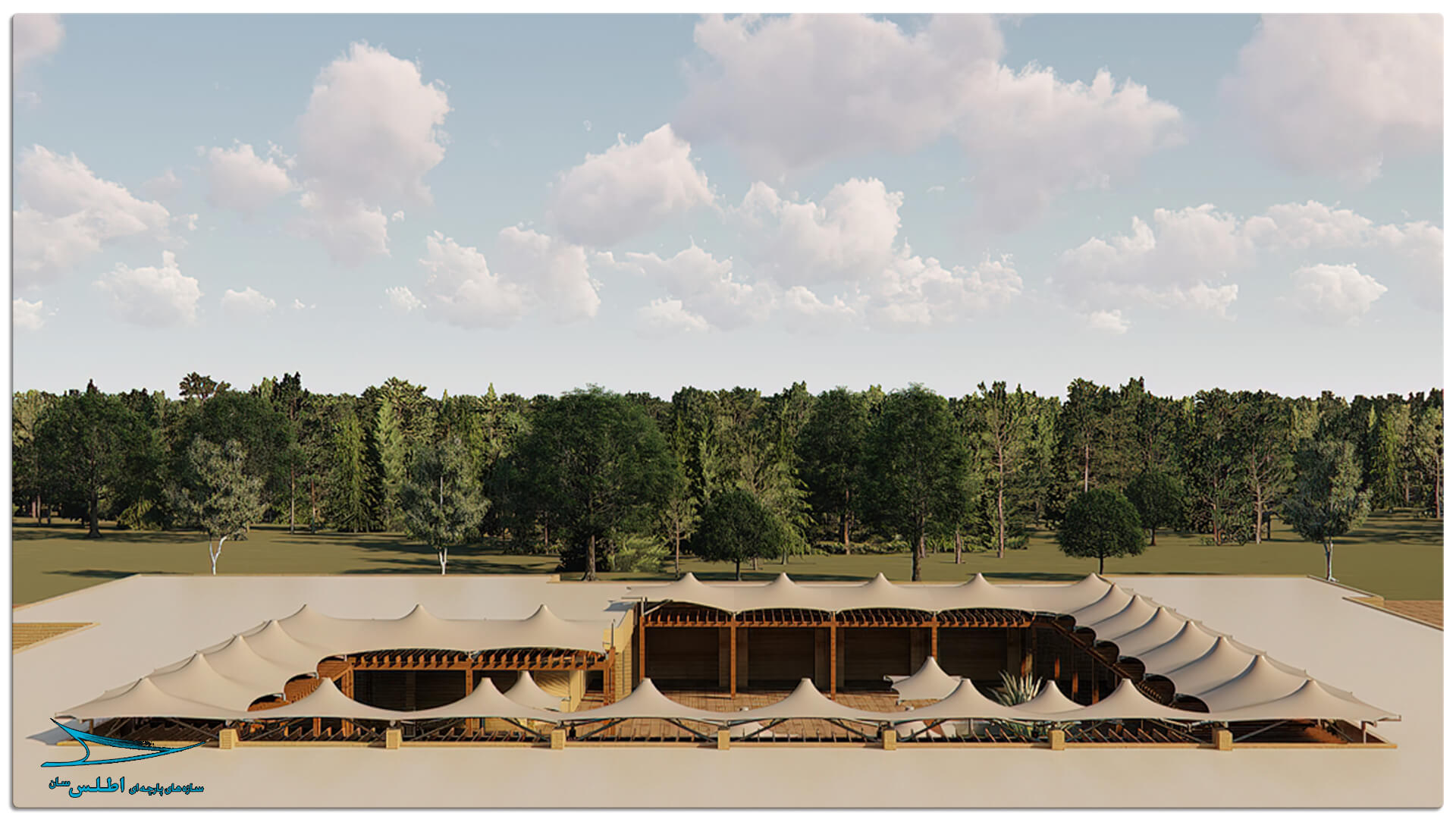 رندر پروژه سازه پارچه ای مهمانسرای گل گهر سیرجان | سازه پارچه ای اطلس سان