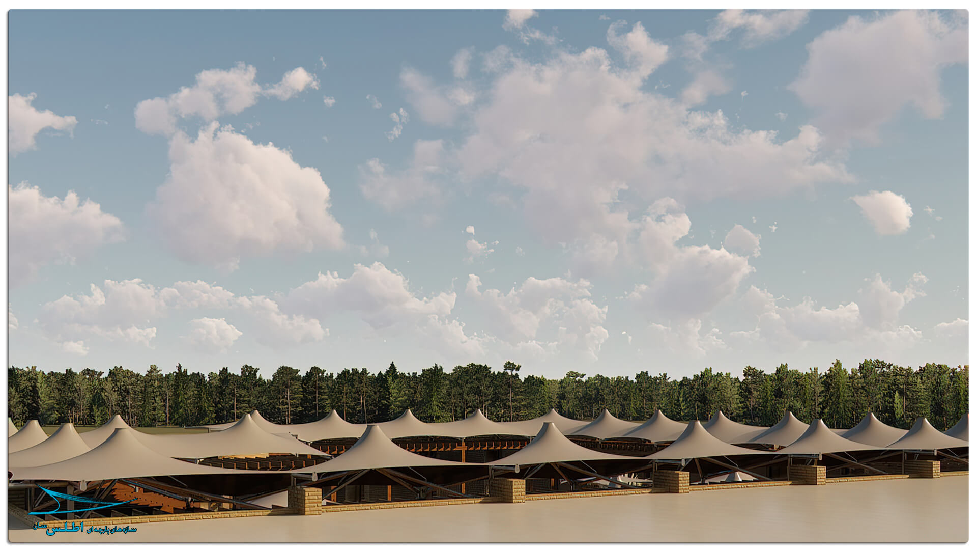 رندر پروژه سازه پارچه ای مهمانسرای گل گهر سیرجان | سازه پارچه ای اطلس سان