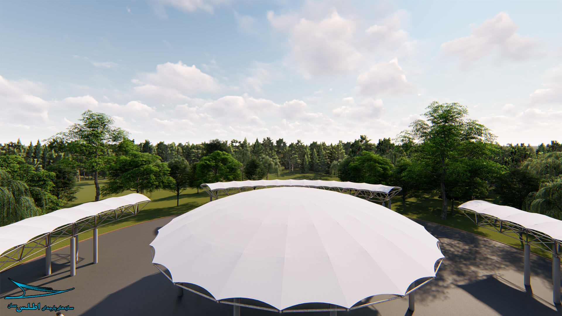 رندر و مدل سازی سه بعدی پروژه سازه پارچه ای تله کابین کرمان