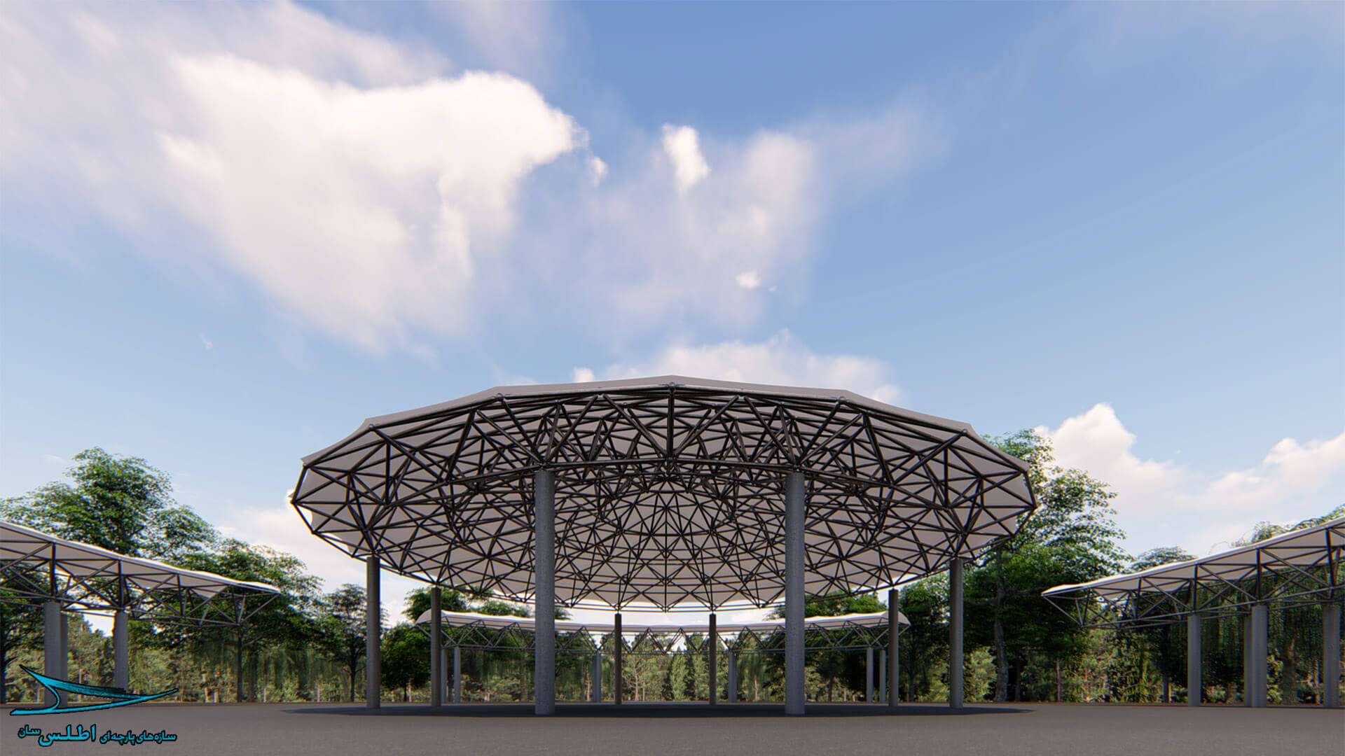 رندر و مدل سازی سه بعدی پروژه سازه پارچه ای تله کابین کرمان